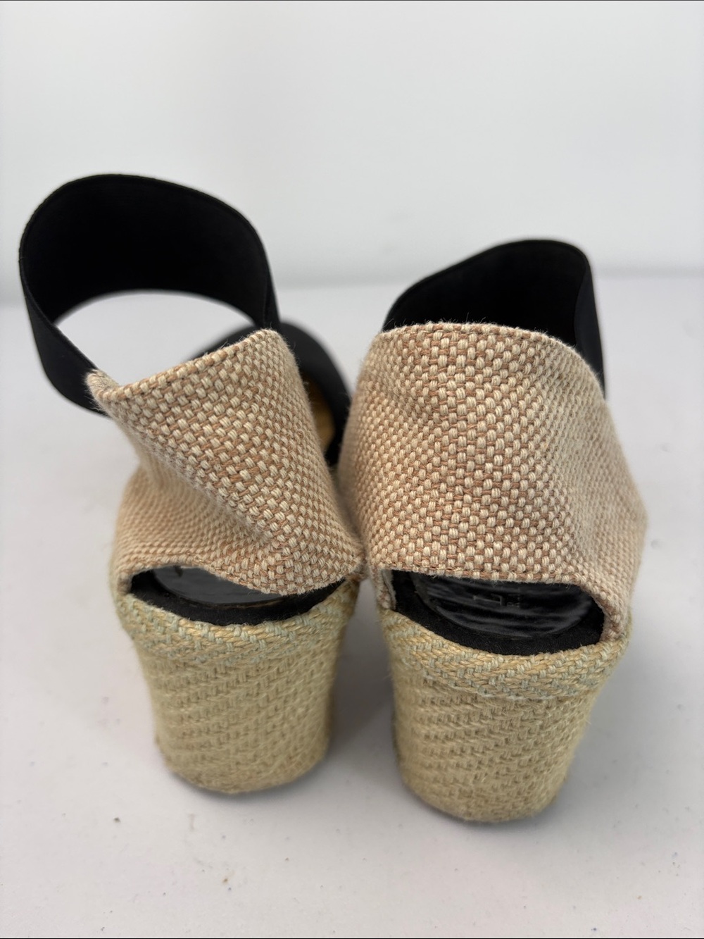 👟 Lauren Ralph Lauren Black and Beige Wedge Espadrille Sandals - Picture 4 of 7